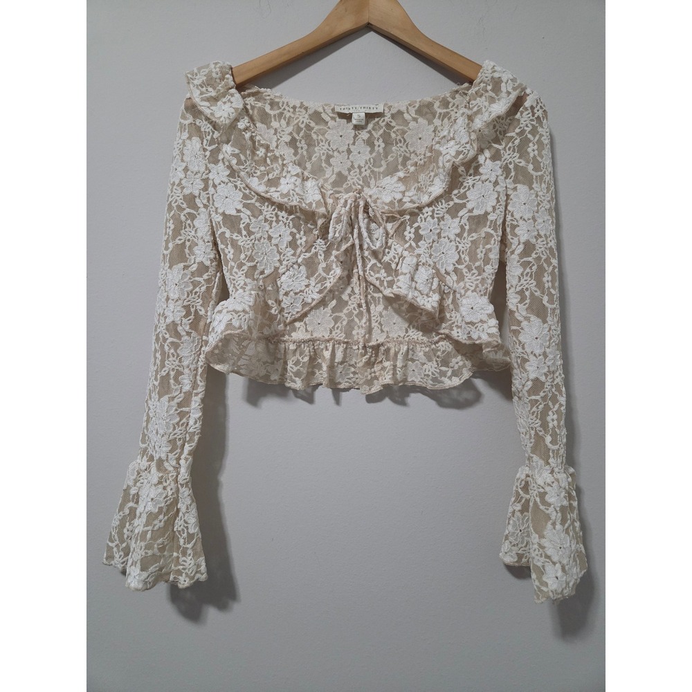 Thirty Thirty‎ LA Floral Lace Crop Top Ruffle Bell Sleeve Cream White Small